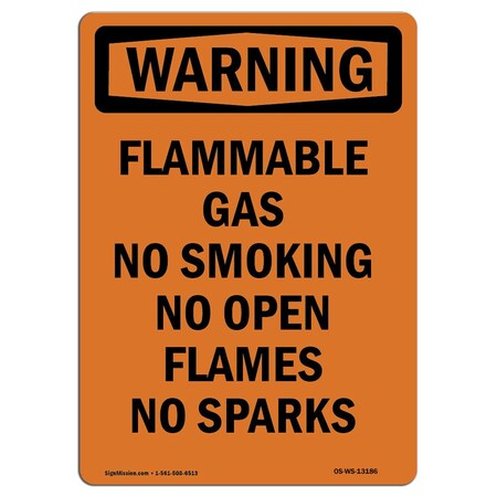 Signmission OSHA WARNING Sign, Flammable Gas No Smoking No Open, 7in X 5in Decal, 5" W, 7" L, Portrait OS-WS-D-57-V-13186